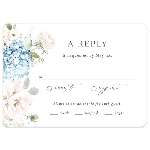 Elegant Peonies and Hydrangeas Wedding Response Cards Baby Blue Signature Rounded