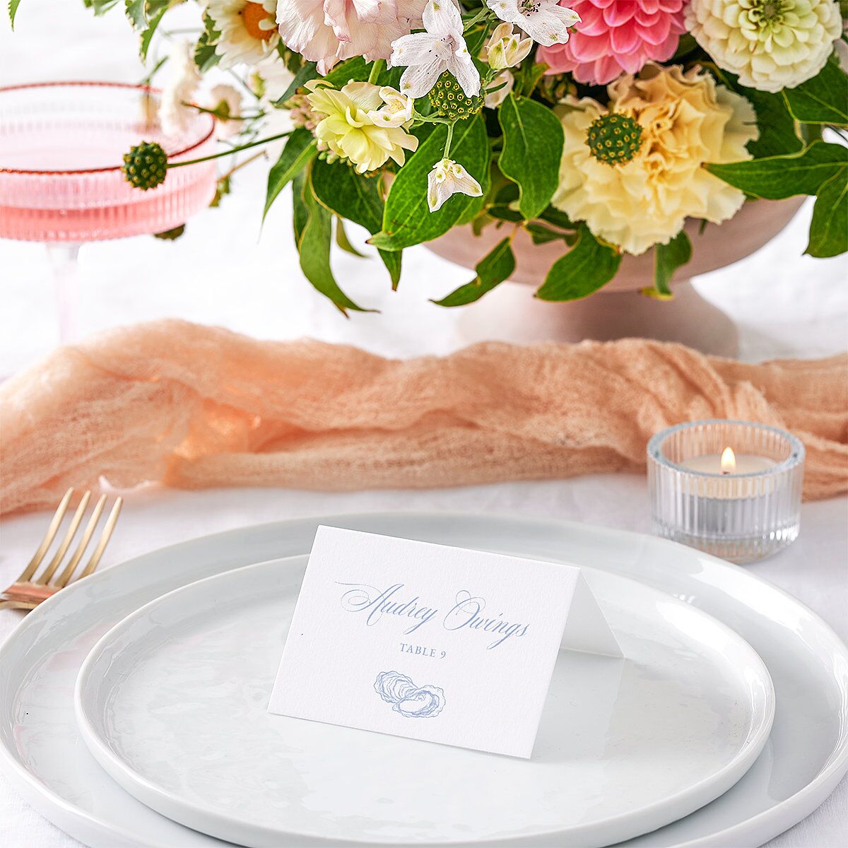 Coastal Oysters and Anchors Place Cards Sea Blue Signature
