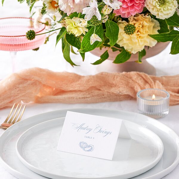 Coastal Oysters and Anchors Place Cards Sea Blue Signature