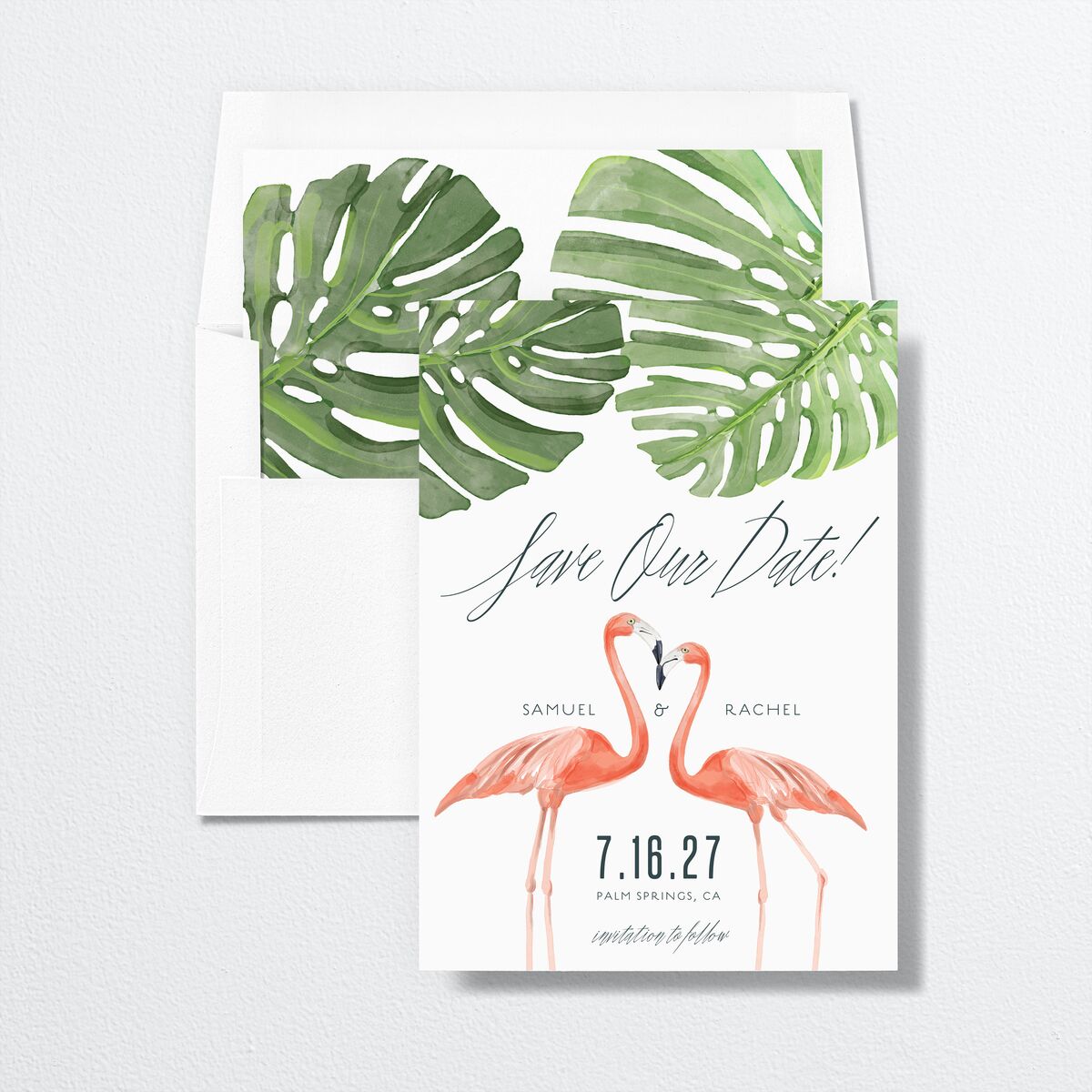Romantic Palm Save The Date Cards Tide Pool Signature smooth No