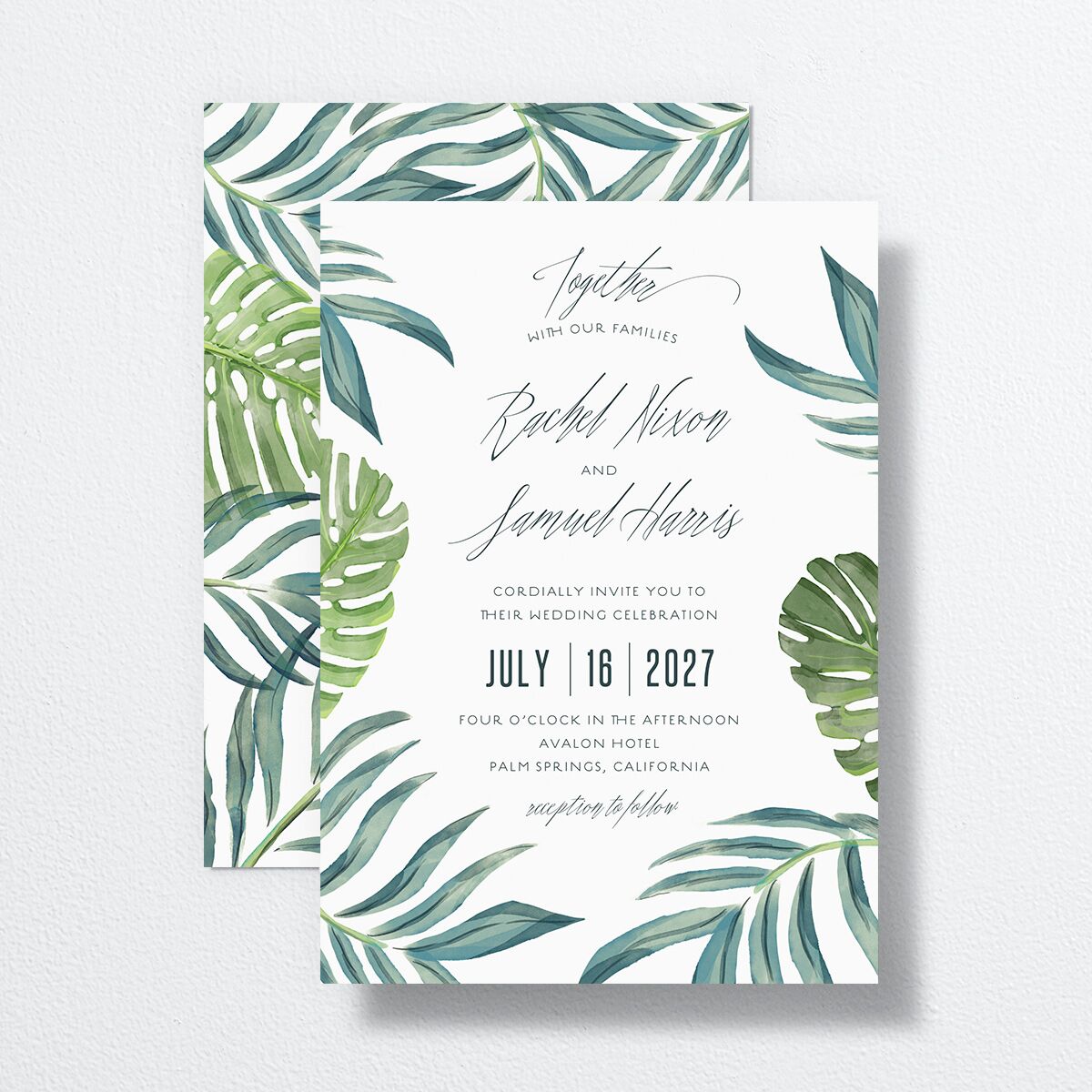 Romantic Palm Wedding Invitations front-and-back