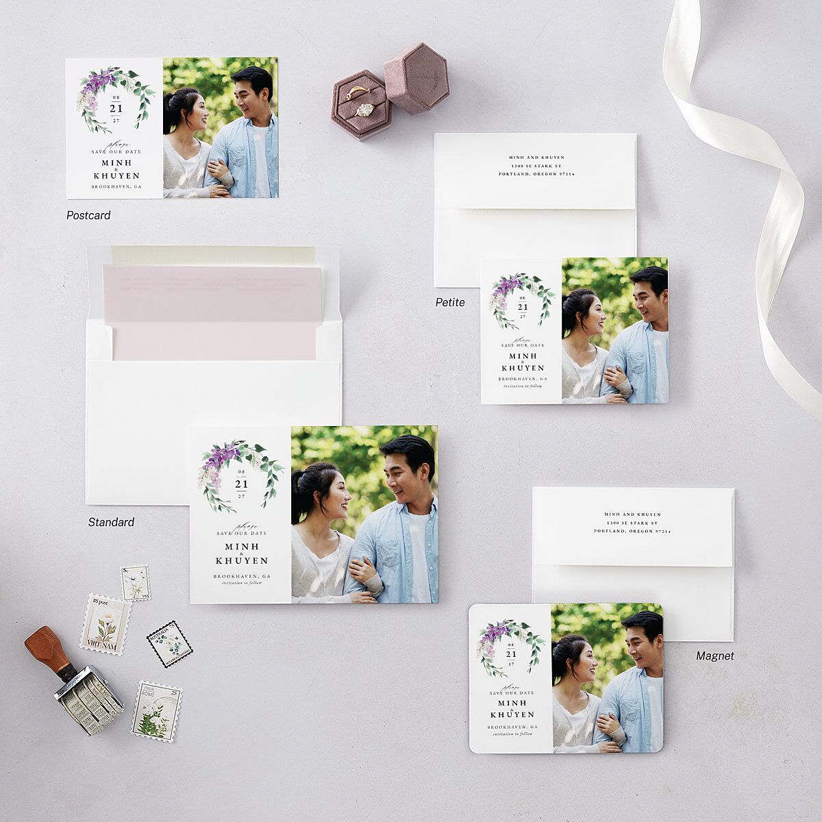 Romantic Wisteria Save The Date Cards Purple Petal Signature smooth Blank No Standard