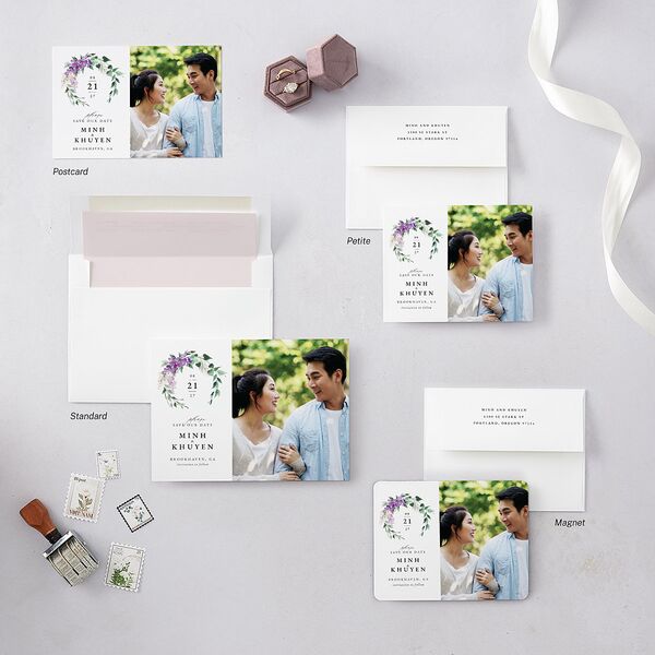 Romantic Wisteria Save The Date Cards Purple Petal Signature smooth Blank No Standard