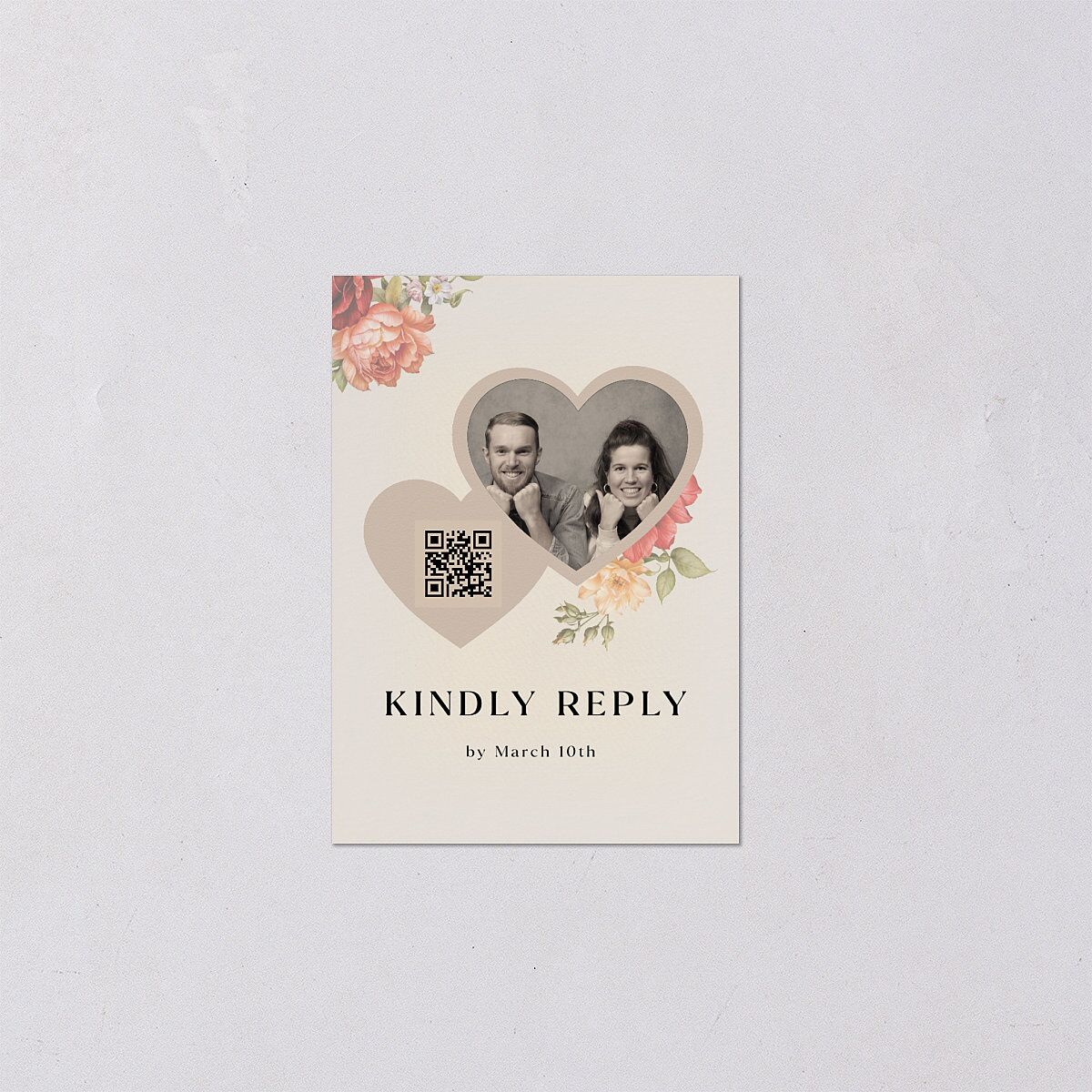 Vintage Awkward Photo Hearts QR Code RSVP Cards Barely Peach Signature Standard