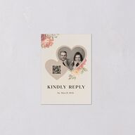 Vintage Awkward Photo Hearts QR Code RSVP Cards Barely Peach Signature Standard