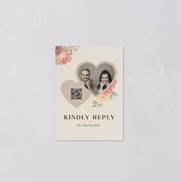 Vintage Awkward Photo Hearts QR Code RSVP Cards Barely Peach Signature Standard
