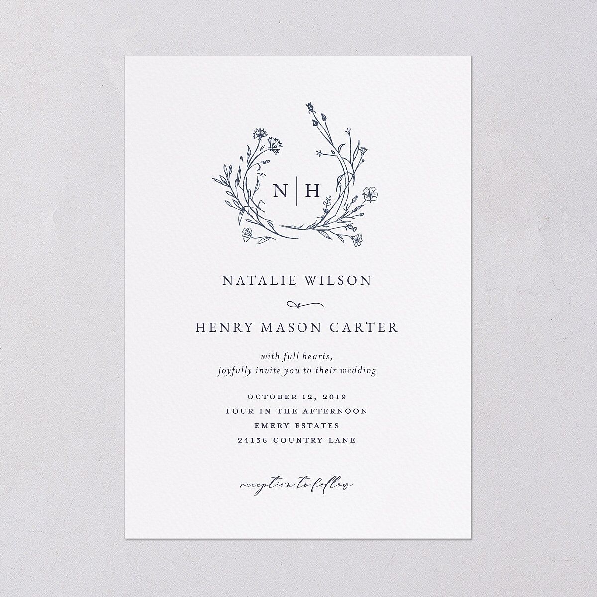 Natural Monogram Wedding Invitations Midnight Navy Signature Blank No Standard