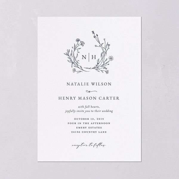 Natural Monogram Wedding Invitations Midnight Navy Signature Blank No Standard