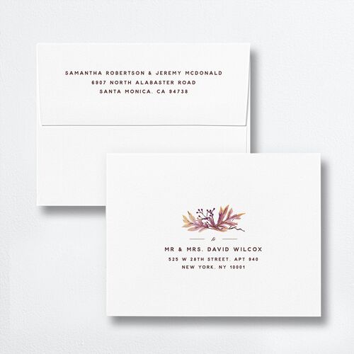 Autumn Leaves Thank You Card Envelopes White Standard Lilac Both Recipient and Return Addresses