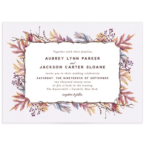 Autumn Leaves Wedding Invitations - Purple