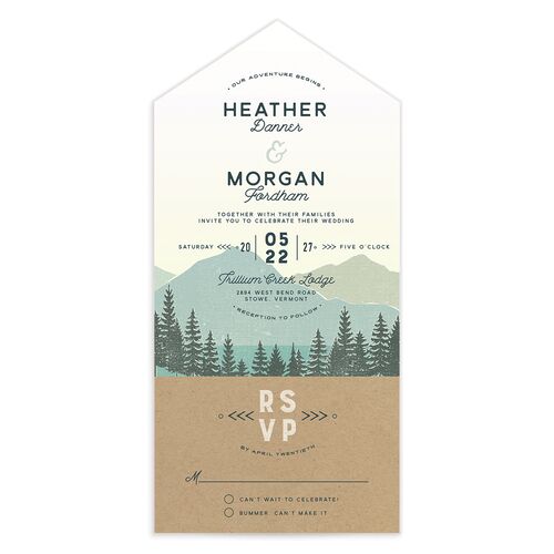 Vintage Mountain All-in-One Wedding Invitations - Teal