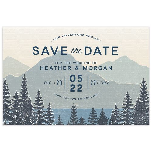 Vintage Mountain Save The Date Postcards Dusty Blue