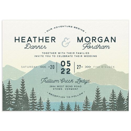Vintage Mountain Wedding Invitations - Teal