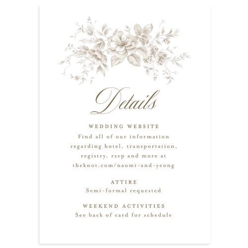 Vintage Florals Wedding Event Detail Cards Sepia Signature Standard