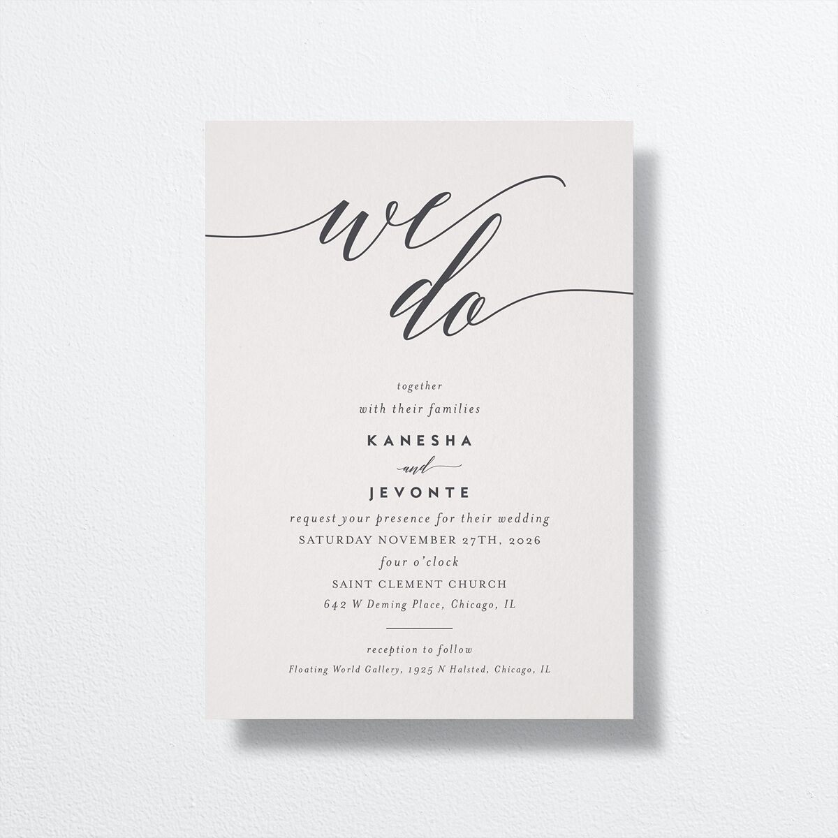 We Do Wedding Invitations front in grey