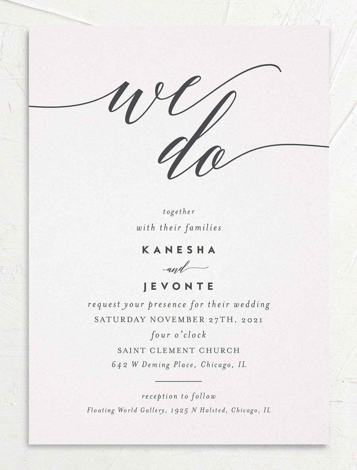 Modern Calligraphy Wedding Invitations front in grey