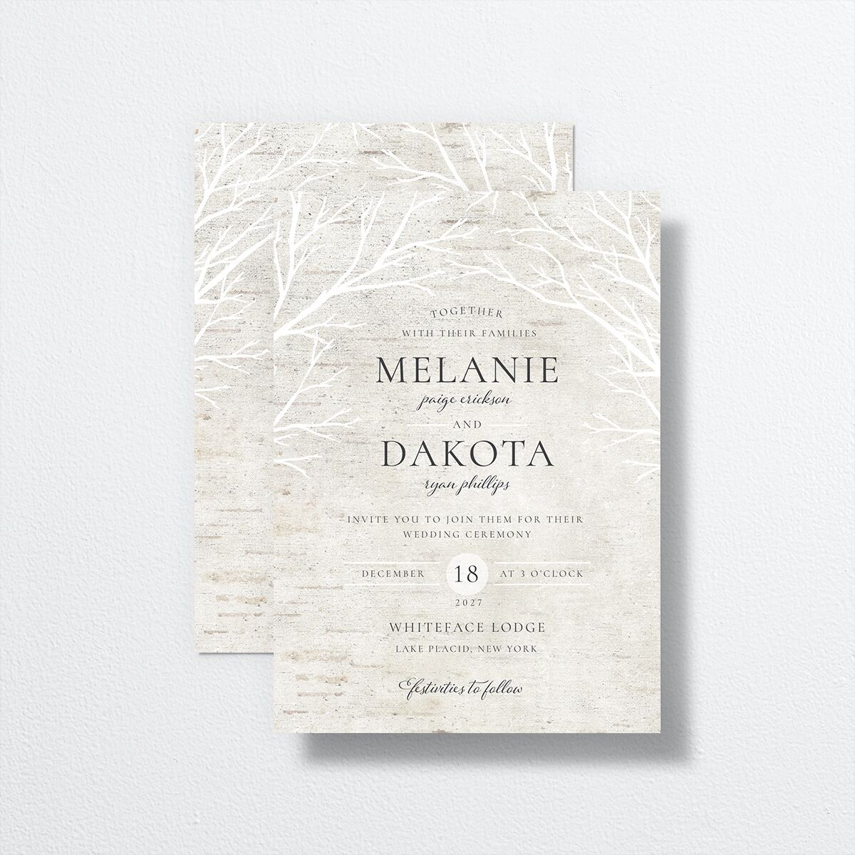 Rustic Birch Wedding Invitations Champagne Signature No