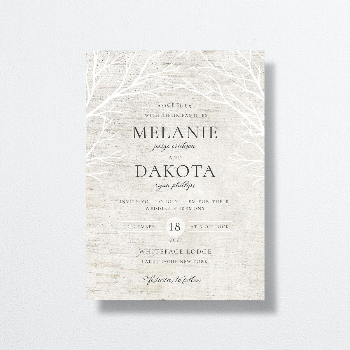Rustic Birch Wedding Invitations Champagne Signature No