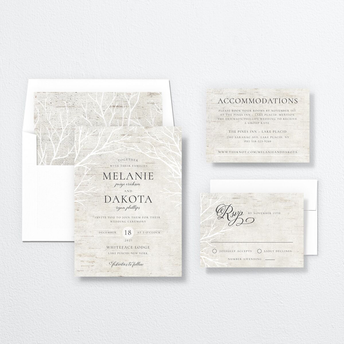 Rustic Birch Wedding Invitations Champagne Signature No