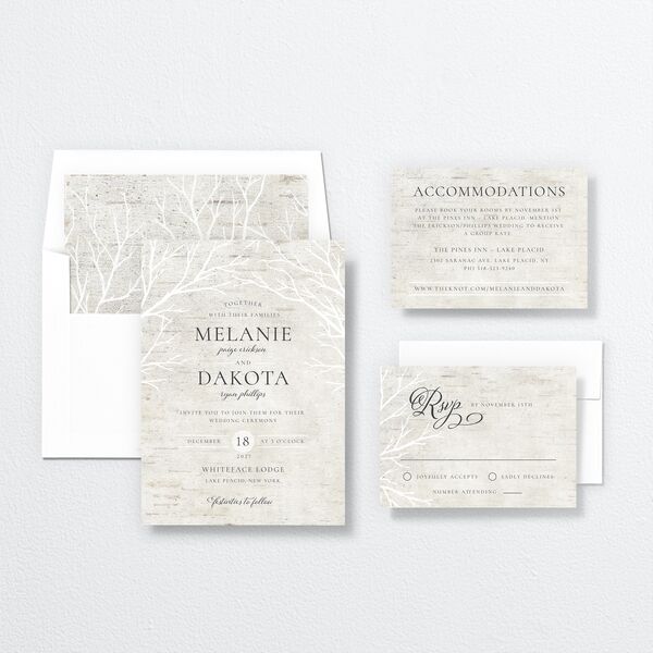 Rustic Birch Wedding Invitations Champagne Signature No