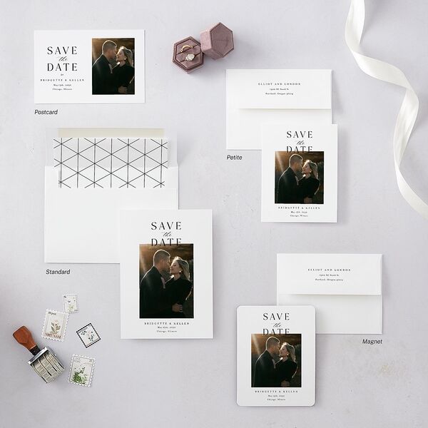 Timeless Typography Save The Date Cards Pure White Signature smooth Blank No Standard