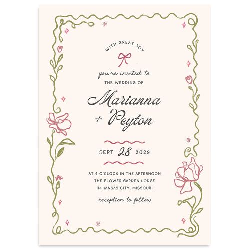 Whimsical Drawn Flowers Wedding Invitations Dusty Rose Signature Blank No Standard