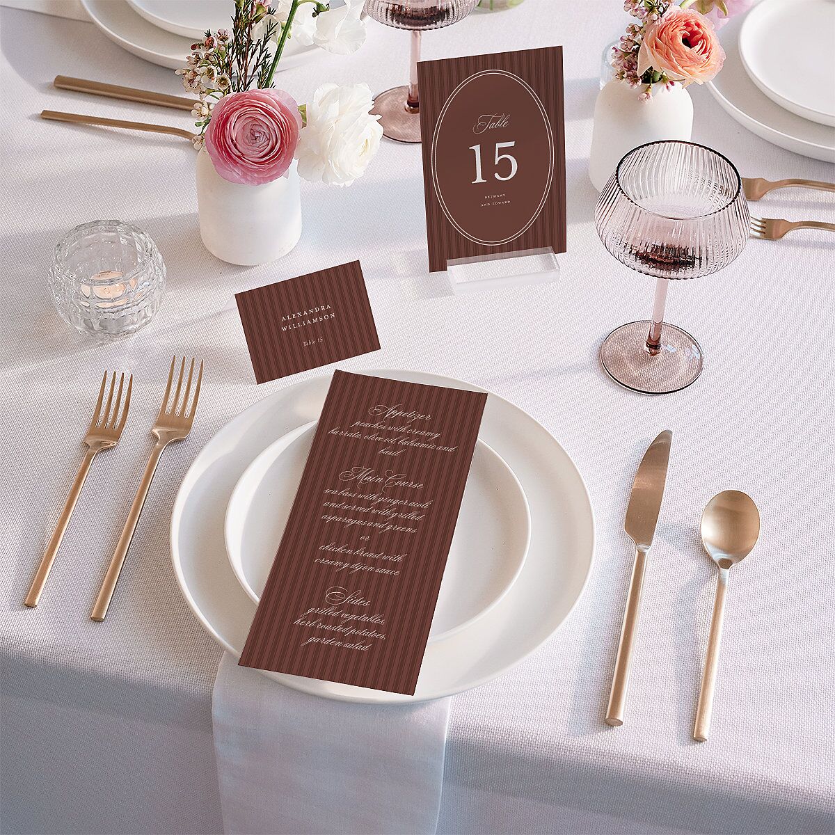 Vintage Oval Monogram Menus Merlot Signature