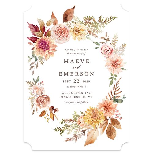 Elegant Botanical Autumn Floral Wedding Invitations Soft Peach Signature Blank No Ticket