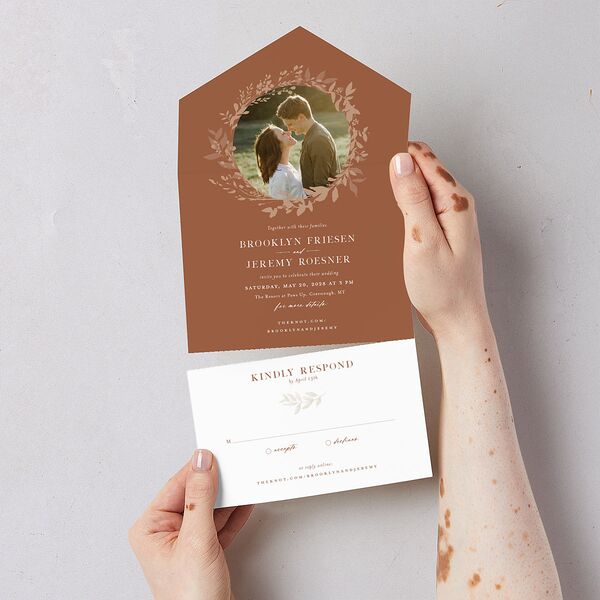 Shining Wreath All-in-One Wedding Invitations Terracotta Signature Light Both Recipient and Return Addresses No