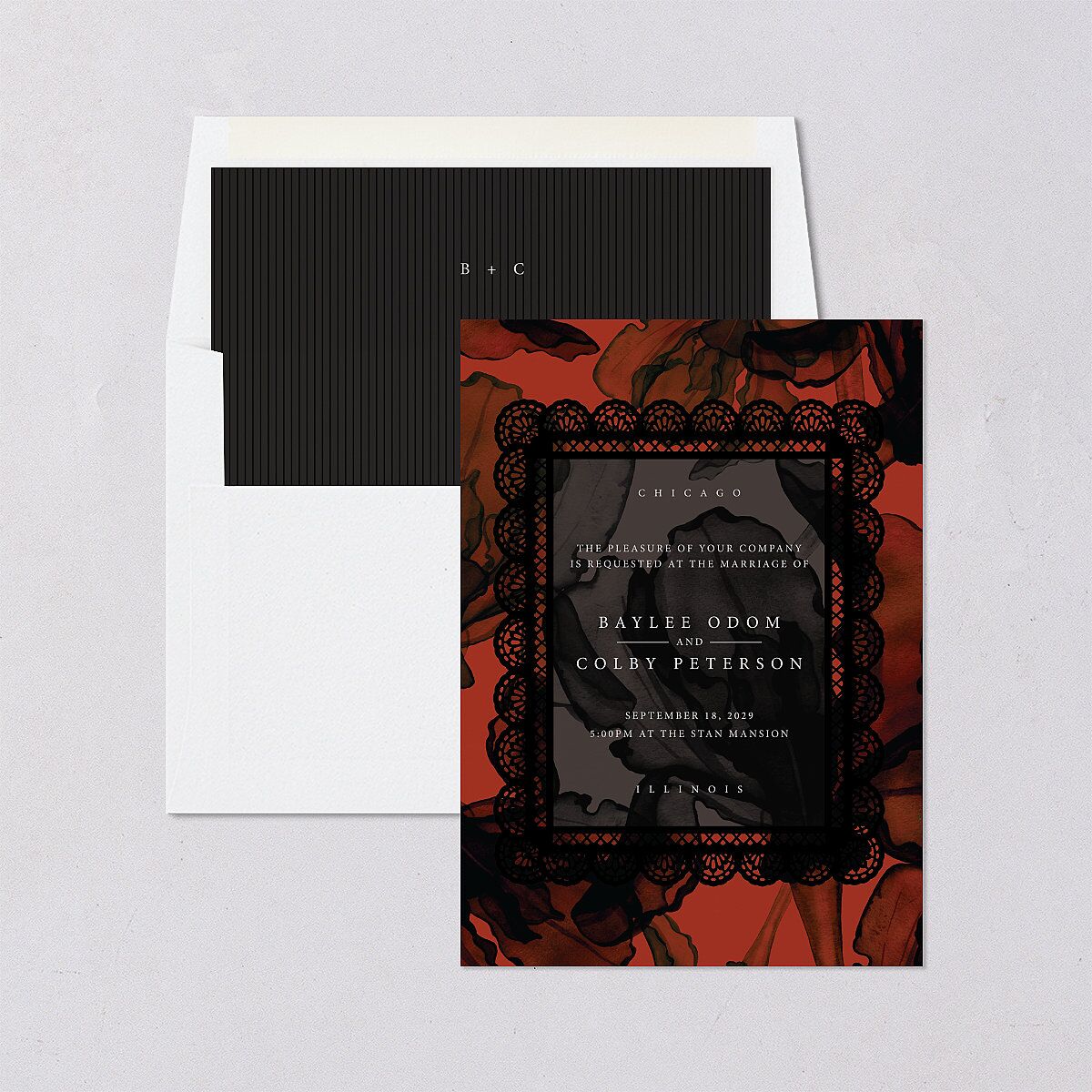 Moody Romantic Lace Floral Envelope Liners Red Clay Standard