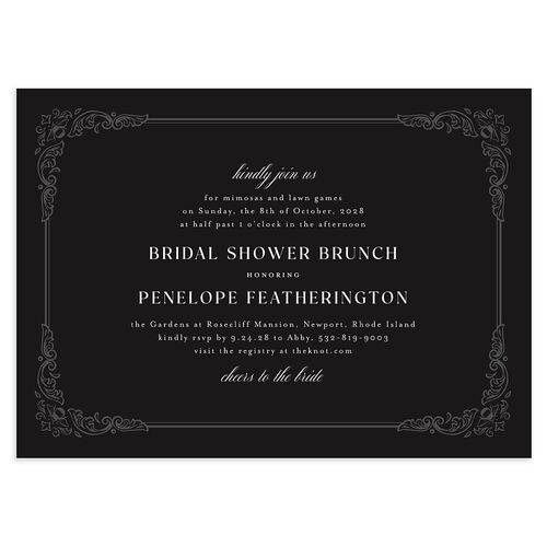 Glamorous Crown Monogram Crest Bridal Shower Invitations by Bridgerton Midnight Signature Blank Standard