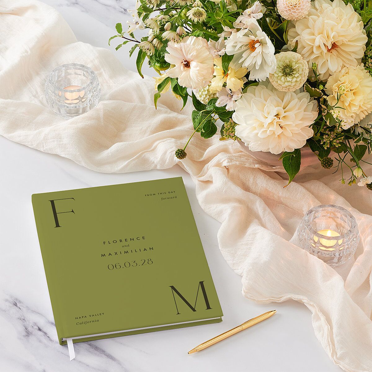 Modern Initials Wedding Guest Book Olive