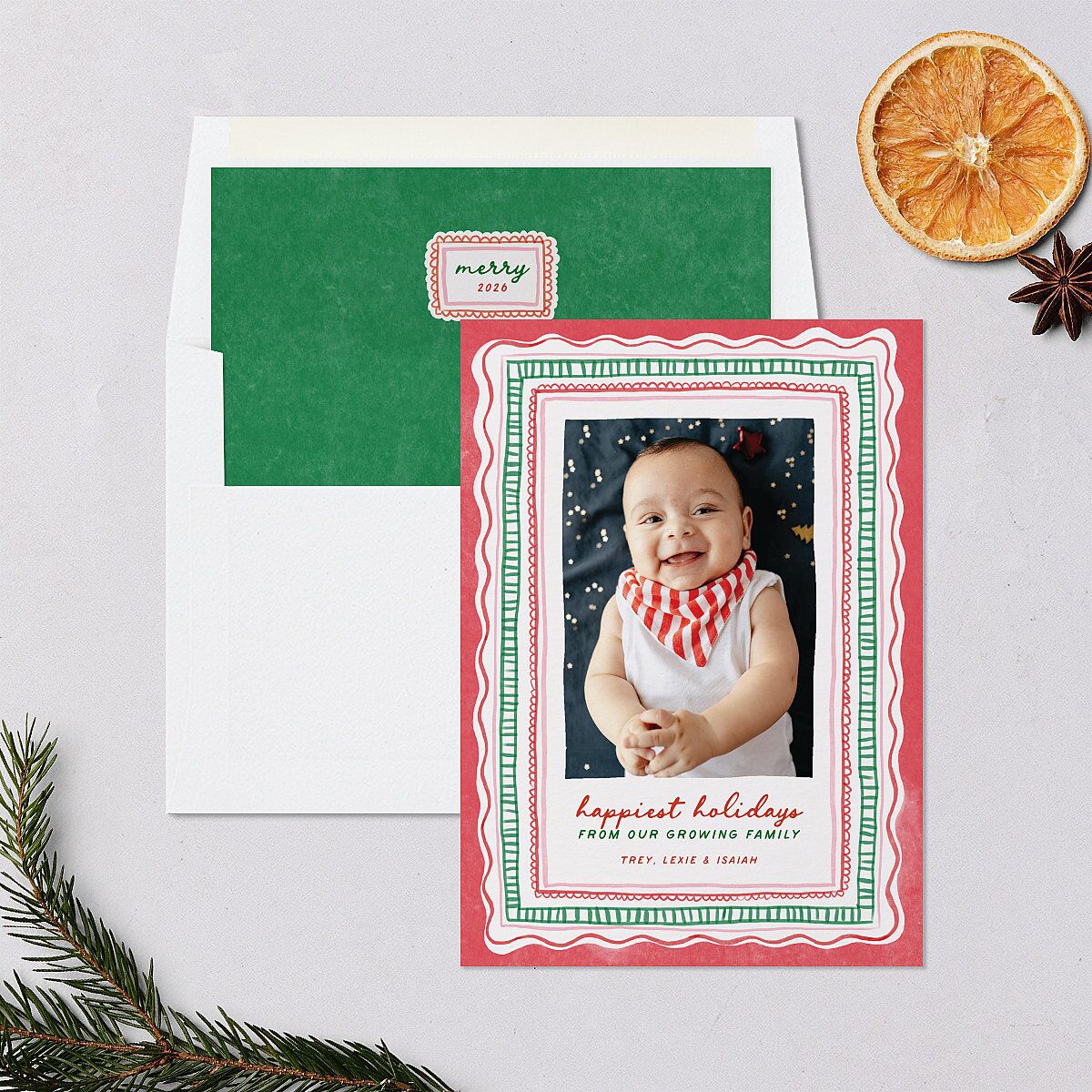 Happiest Hand Drawn Border Holiday Cards Scarlet Signature Blank Portrait  Standard