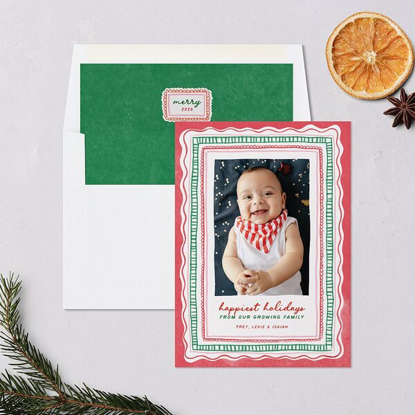 Happiest Hand Drawn Border Holiday Cards Scarlet Signature Blank Portrait  Standard