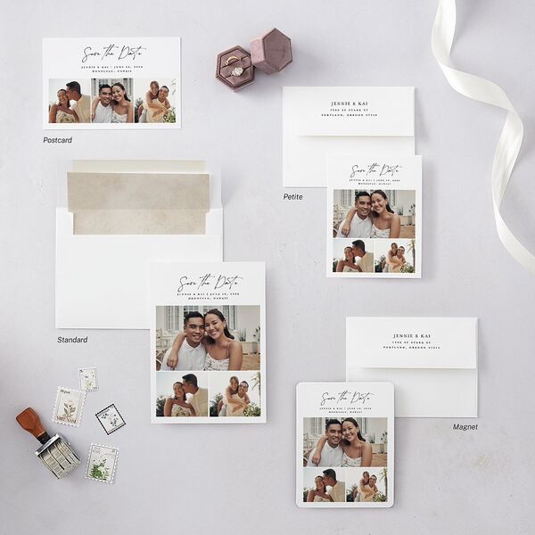 Simple Pampas Save the Date Postcards Pure White