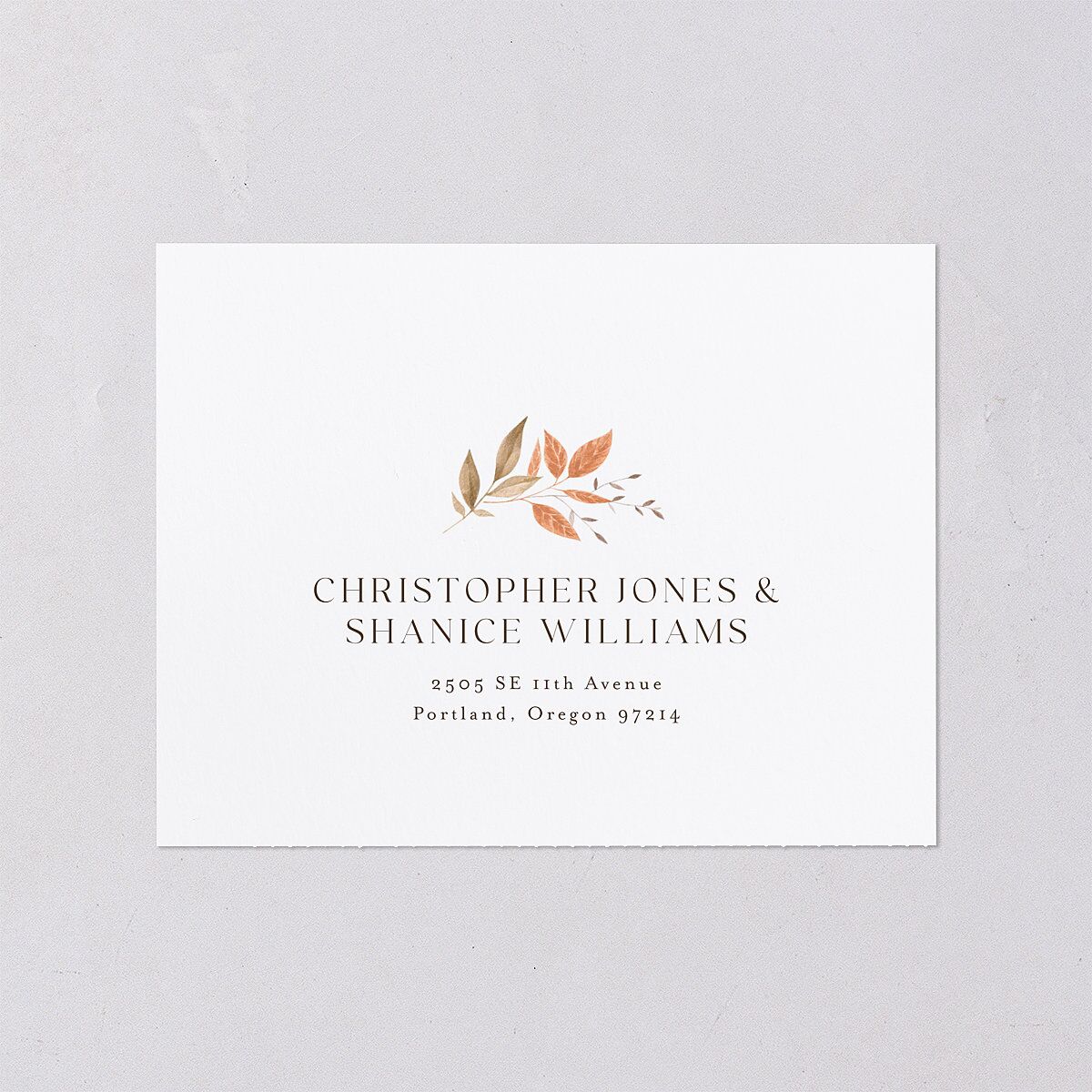 Leafy Rustic Monogram All-in-One Wedding Invitations Raw Sienna Signature Light Both Recipient and Return Addresses No
