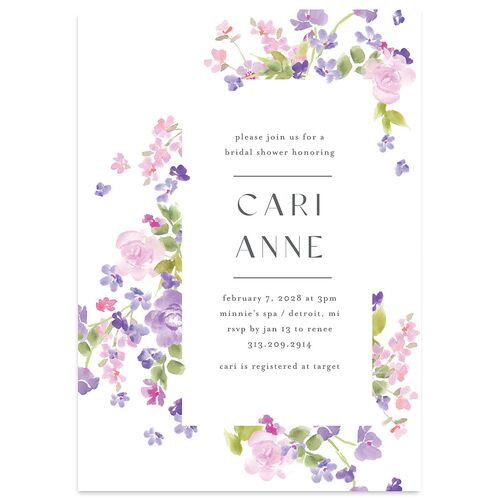 Scattered Blossoms Bridal Shower Invitations Amethyst Signature Blank Standard