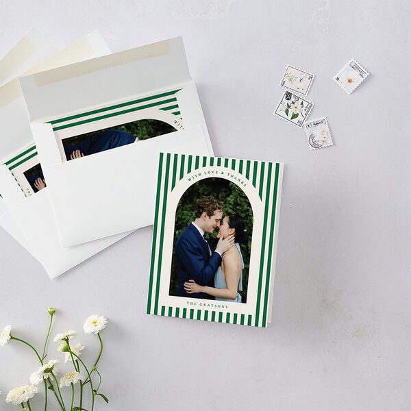 Classic Holiday Stripes Thank You Cards Jewel Green