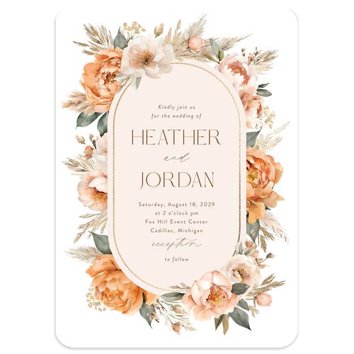 Bohemian Bouquet Foil Wedding Invitations Gold Peach Fuzz Signature Blank No Rounded