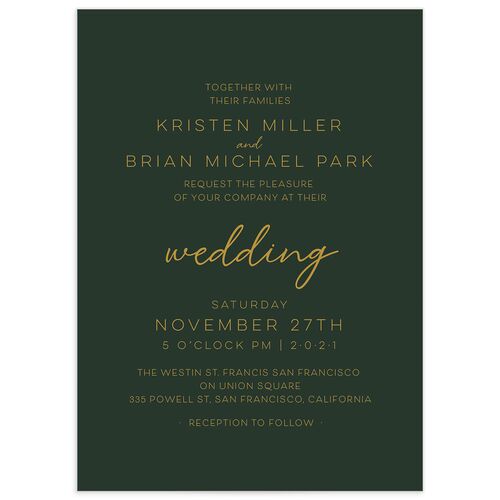 Gold Calligraphy Wedding Invitations - Green