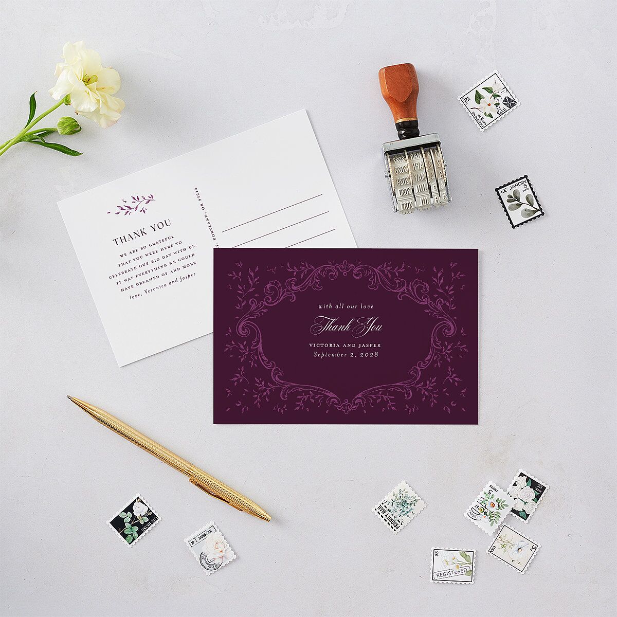 Formal Opulent Frame Thank You Postcards — view 2