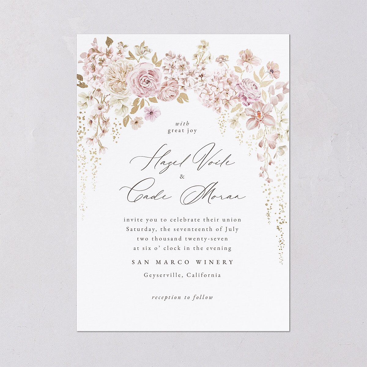 Luxury Floral Foil Wedding Invitations Gold Desert Rose Signature Blank No Standard