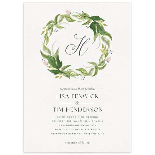 Leafy Wreath Wedding Invitations - Green