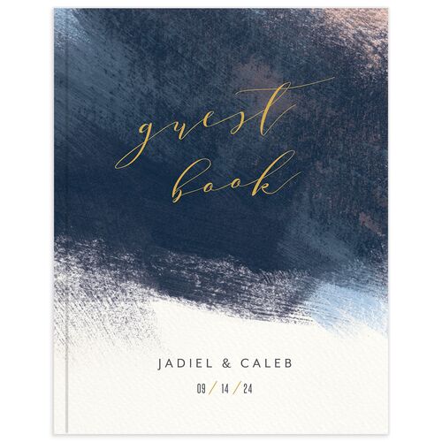 Modern Brushstroke Wedding Guest Book Dark Navy