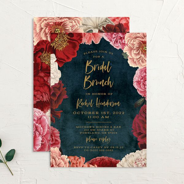 Midnight Peony Bridal Shower Invitations Moody Blue Signature