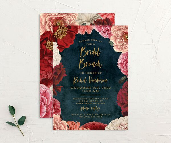 Midnight Peony Bridal Shower Invitations front-and-back