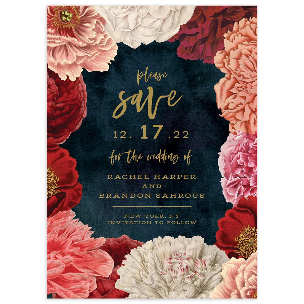 Midnight Peony Save The Date Cards
