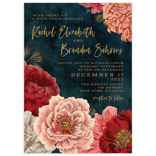 Midnight Peony Wedding Invitations Moody Blue Signature No
