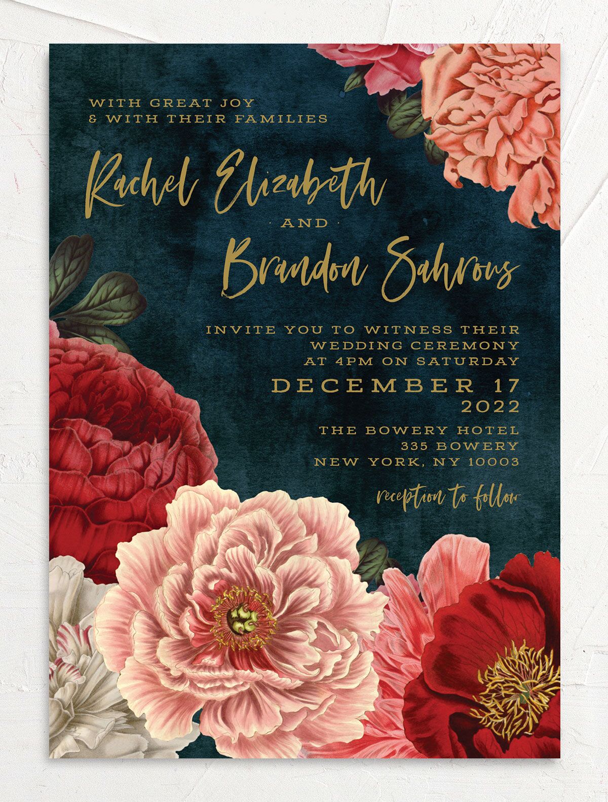 Night Sky Blooms Wedding Invitations front in blue