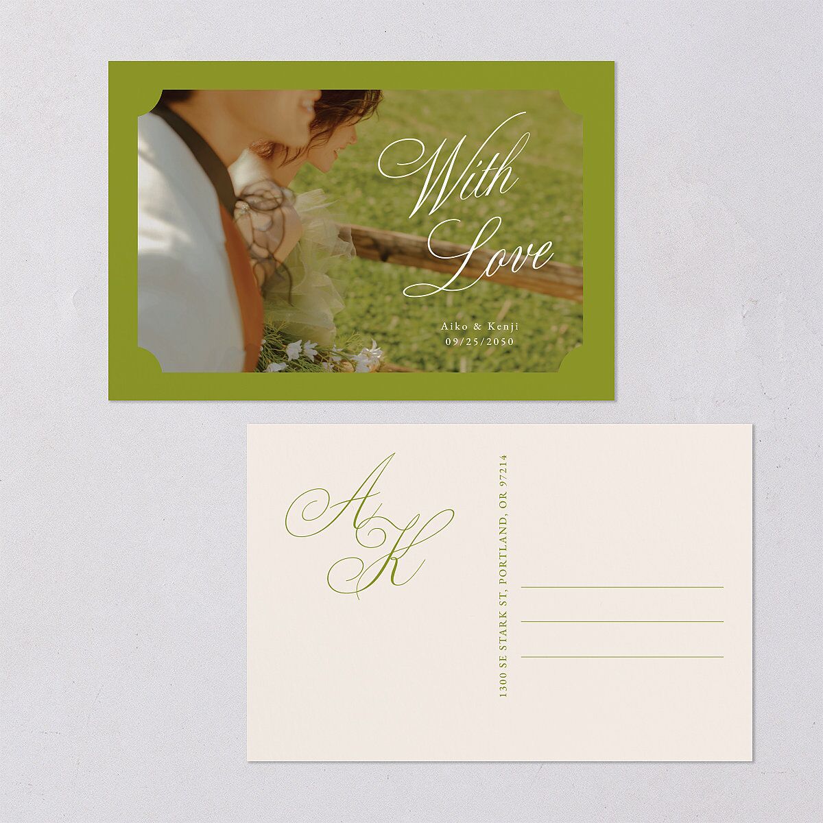 Vintage Ticket Border Photo Thank You Postcards Peridot